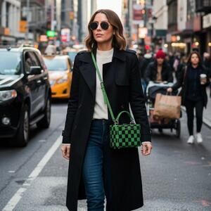 Brandon Blackwood Mini Kendrick Trunk Black & Green Checkered Ponyhair Crossbody